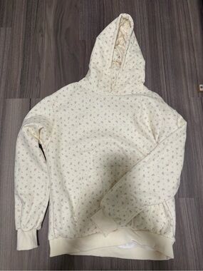 Altar'd State Cream Hoodie with Tiny Pink Floral Print